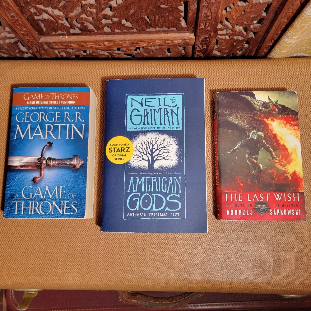 Game of Thrones, American Gods, & The Last Wish, Fantasy Paperback Book Bundle